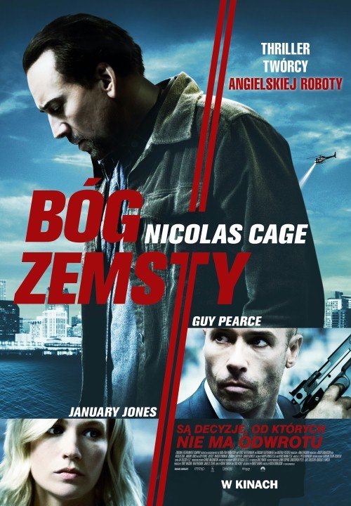 Seeking Justice is a 2011 action-thriller starring Nicolas Cage, January Jones and Guy Pearce. In New Orleans, Will Gerard (Nicolas Cage) is a humble English teacher at Rampart High School. One night, after a performance, Will's wife Laura is severely beaten and brutally raped by a stranger named Hodge.