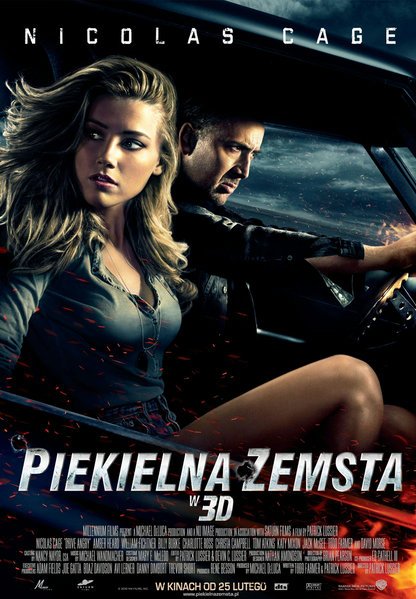 Drive Angry is a 2011 American supernatural action film starring Nicolas Cage and Amber Heard. John Milton (Nicolas Cage) is an undead criminal who has broken out of hell to kill Jonah King, a cult leader who tricked Milton's daughter into joining his followers in the wake of Milton's death, only to kill her and her husband and steal their daughter - Milton's granddaughter - to be sacrificed in a Satanist ritual.